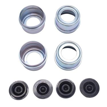 Imagem de 4 peças Tampa de Dsut do cubo do reboque de 5 cm, tampa de graxa do copo do rolamento da roda do eixo do reboque com 4 plugues de borracha, tampas de poeira do cubo para trailer de barco Dexter EZ