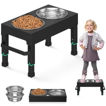 Imagem de Tigelas para cães elevadas de metal, tigelas elevadas para cães de raça grande, tigela elevada com altura ajustável, suporte para cães com 2 tigelas de comida de aço inoxidável, suporte para cães