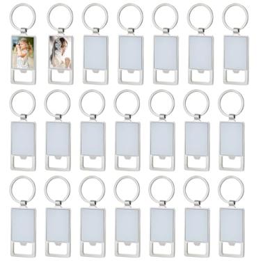 Imagem de Frinnovan, Pacote com 20 chaveiros de metal personalizados abridor de garrafas de sublimação para foto DIY retangular prata