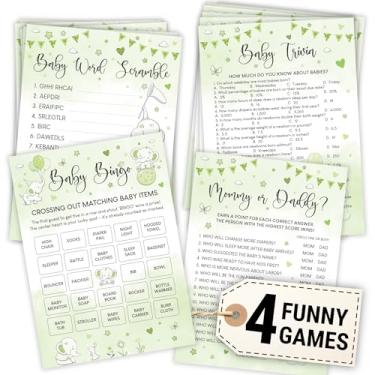 Imagem de Woodamore Jogos de chá de bebê de elefante para meninos e meninas - Conjunto de 4 jogos engraçados de bebê para festa de chá de bebê, cartões de bingo para chá de bebê, jogo de palavras para mamãe ou