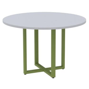 Imagem de Mesa de Reunião Redonda P25 Pandin 110 cm (Largura) Tampo MDP Cinza Pé Aço Tubular Verde Mirô