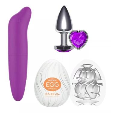 Imagem de Vibrador Feminino Estimulador Clitóris + Plug Anal em Aço Formato Cora