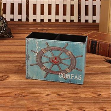 Imagem de Porta-lápis de couro vintage com 2 compartimentos de armazenamento, caneta, copo, mesa, papelaria, caixa de armazenamento, organizador organizador, para casa, escritório, estudo, decoração escolar