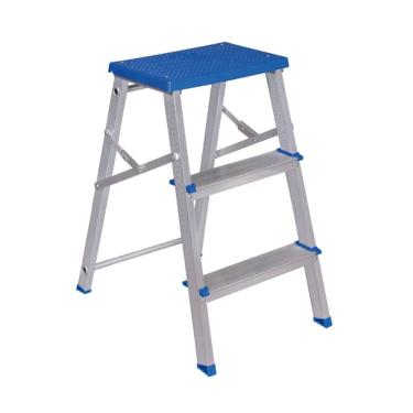 Imagem de Escada Banqueta De Alumínio 3 Degraus 120 Kg Dobrável Mor