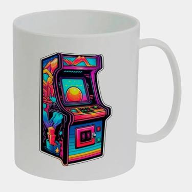 Imagem de Caneca Branca de Polímero 325ml - FLIPERAMA NEON RETROWAVE