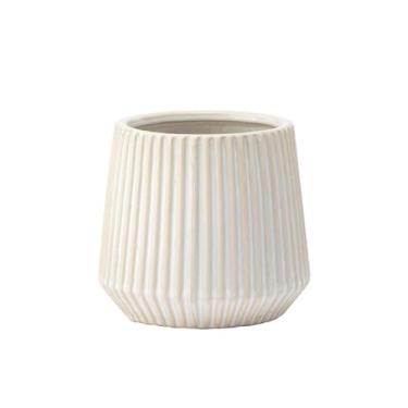 Imagem de Napco Imports Vaso de flores de ervas suculentas para ambientes internos e externos, 10 cm, cerâmico, canelado, branco