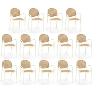 Imagem de Kit 14 Cadeiras de Jantar Roma Com Braço para Sala e Cozinha - Bege