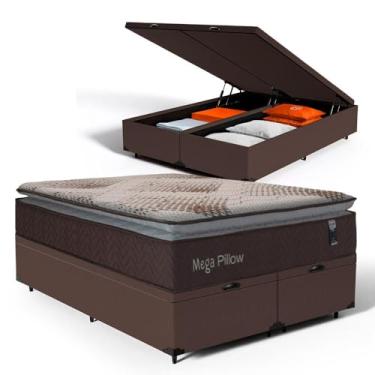 Imagem de Cama Box Baú com Colchão de Espuma Mega Pillow 158cm (Marrom, Queen)