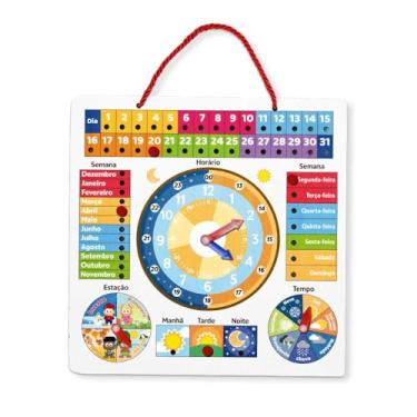 Imagem de Calendário Relógio Infantil Educativo em Madeira – Brinquedo Montessori para Aprender Horas, Dias, Meses, Estações e Clima – Jogo Interativo para Desenvolvimento Infantil