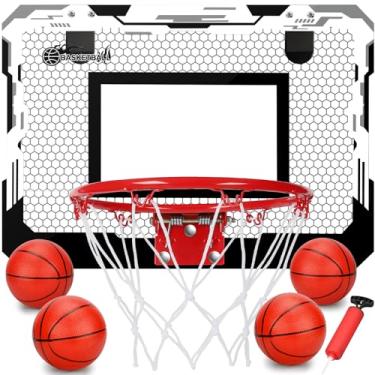 Imagem de Conjunto de mini cesta de basquete interna para crianças e adultos, cesta de basquete para parede com aro grande de enterrada, jogo de basquete para quarto com 4 bolas pequenas de 15 cm, presente para