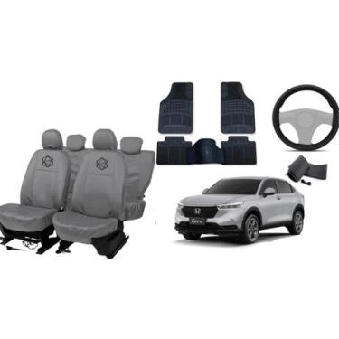 Imagem de Conjunto de capa couro cinza HRV com volante e tapete - ferro tech br