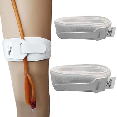 Imagem de 2 peças de suporte de bolsa de perna de cateter ajustável alça de perna suporte de tubo de drenagem urinária dispositivo de estabilização de cateter antiderrapante anti irritação suporte elástico