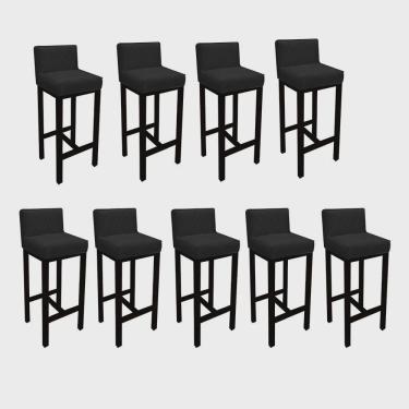 Imagem de Kit 09 Banqueta Alta Com Encosto Loren Cozinha Balcão Bistrô Base Madeira Preto Suede Preto - Ahz Móveis