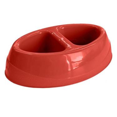 Imagem de Comedouro para Cães Duplo Tigela Oval 1000ml - 2D PET, Vermelho
