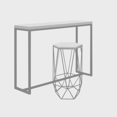 Imagem de Kit 1 Banqueta Liz + 1 Mesa Bancada Mavie 150cm Industrial Ferro Cinza mdf Branco - Ahazzo Móveis