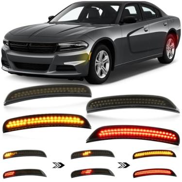 Imagem de KEEGTBOX Kit de lâmpada de marcador frontal âmbar sequencial e lateral traseira vermelha para Dodge Charger SXT, Scatpack, SRT Hellcat (2015-2023) 4 peças, incluindo acessórios de luzes indicadoras de