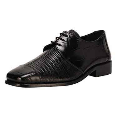 Imagem de LIBERTYZENO Sapato social masculino Croco Lizard Print couro genuíno com cadarço Oxford, Preto, 41