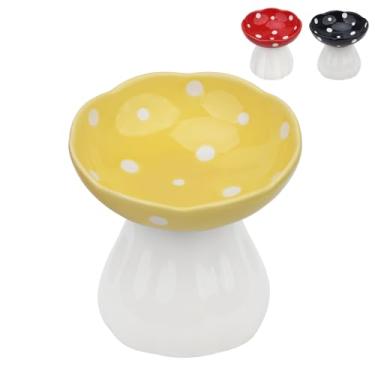 Imagem de Tigelas de cerâmica para gatos de cogumelo, prato elevado de comida para gatos com design amplo e raso, antivômito e bigode, para gatos, filhotes, tigelas de alimentação para animais de estimação