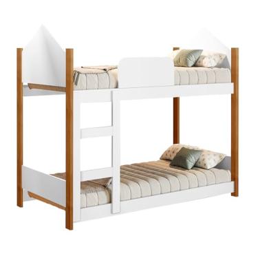 Imagem de Beliche Infantil Para Quarto Da Criança Montessoriana Resistente Cabana Magia Premium Com Grade Proteção Cor Branco