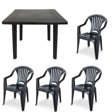 Imagem de Kit 4 Cadeiras Poltrona 1 Mesa Quadrada Desmontável Plástico - Arqplas