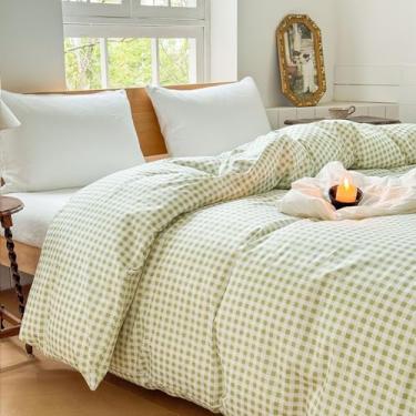 Imagem de Cobertor ponderado de algodão guingão verde sálvia 122 x 183 cm, capa de edredom xadrez xadrez para cobertor pesado (Sage Green Gingham, 122 x 183 cm)