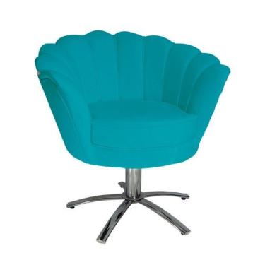 Imagem de Poltrona Decorativa Pétala Base Giratória Metal Suede Azul Turquesa Mz