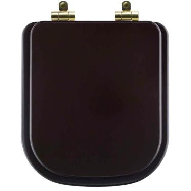 Imagem de Tampa De Vaso Poliéster Com Fechamento Lento Quadra Marrom Fosco Para Louça Deca Com Ferragem Dourada