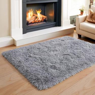 Imagem de KING DARE Tapete cinza macio 2x3, pequeno tapete felpudo para quarto de cabeceira, dormitório, tapete de pelúcia antiderrapante para sala de estar, quarto de crianças, berçário, decoração de casa