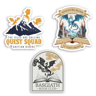 Imagem de Conjunto de 3 peças Adventure Begins at Your Library, The Isles are Calling Quest Squad Aretian Riders, Basgiath Book Club Adesivo Quarta Asa Dragão Montanha Impermeável 5 cm Die-Cut Vinyl para