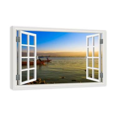 Imagem de PY3H69 Arte de parede em tela de janela aberta, impressão natural em tela. Lindo cenário de montanha 28 cm, decoração de parede de paisagem de janela, decoração de casa moderna. Moldura interna 40 x