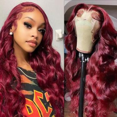 Imagem de A FUTURE TONGMEI Perucas De Renda Frontal 99J Borgonha Body Wave, Cabelo Humano Pré-Arrancado, 13X4, Transparente, Hd, Cabelo Humano Com Baby Hair, Cor Vinho, Vermelho, Perucas De Renda Frontal Para