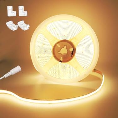 Imagem de GXILEE Fita De Luz Cob Cri 93+ Luzes De Tira De Led Quentes Uniformes Flexíveis 24 V 16,4 Pés Não À Prova D'Água Para Armário, Quarto, Armário De Cozinha, Decoração De Iluminação Diy (Branco Quente