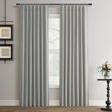 Imagem de Cortinas blackout 100% para quarto, 203 cm de comprimento, 2 painéis de linho, texturizadas, isolamento térmico, verão, bloqueio de UV, escurecimento para janela, cortina longa preta para sala de