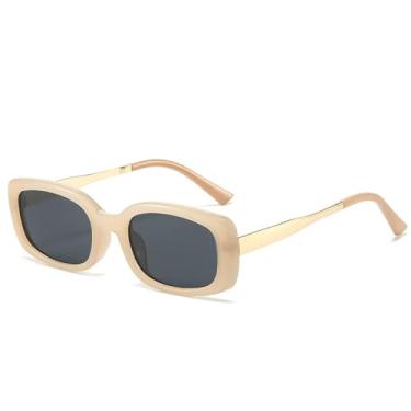 Imagem de JRLLFD Óculos de sol vintage retangular, armação de metal, moda masculina, luxo, uv400, óculos femininos (tamanho único/cinza chá)