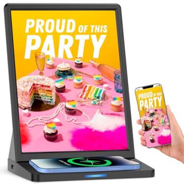 Imagem de PWR4GTR Sinalização digital de 9,7 polegadas, tela sensível ao toque com carregador sem fio, alimentado por bateria de 3000 mAh, monitor LCD comercial com reprodução automática, espelhamento de tela