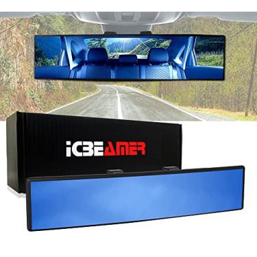 Imagem de Espelho retrovisor ICBEAMER Clip On de 30 cm | Vidro colorido azul convexo, vidro panorâmico HD grande angular, antirreflexo, ajuste universal para carro, SUV, caminhão | Elimina pontos cegos (1