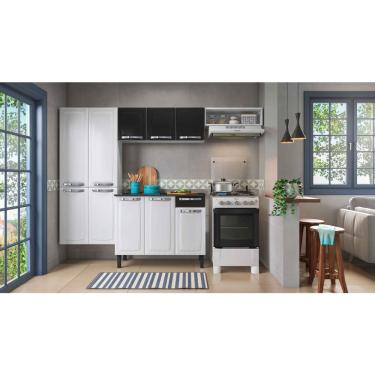 Imagem de Cozinha Compacta Aço Rose Itatiaia 10 Portas 1 Gaveta Branco com Preto - Rede Móveis
