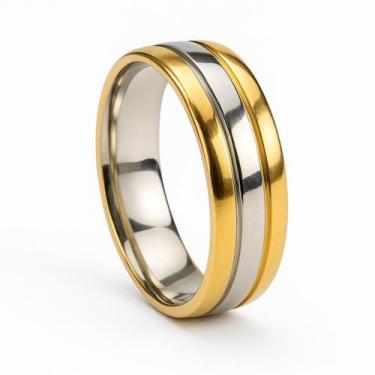 Imagem de Anel Casamento Bodas Banhado Ouro 18k 6mm Friso Prata Luxo Casal Alian