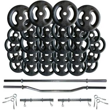 Imagem de Kit Anilhas 120kg + 2 Barras 40cm + Barra 120 + Barra W - SEPO