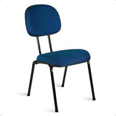Imagem de Cadeira Secretária Fixa de Escritório Azul Estofada Ergonômica Estrutura 7/8 Madeira Pinus Espuma Injetada D45 - Home Gourmet