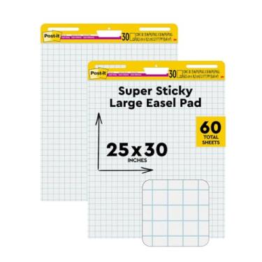 Imagem de Post-it Bloco de cavalete super pegajoso, 63 x 76 cm, 30 folhas/bloco, 2 blocos (560), grade branca grande, premium, autoadesivo, papel gráfico flip super potente
