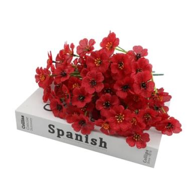 Imagem de Pacote com 2 arbustos de flores de seda artificial – Flores falsas amarelas e vermelhas de 30,5 cm para mesa de casamento, decoração de casa, arranjos de vasos, decorações de festa ao ar livre de