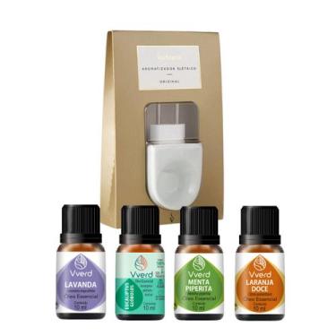 Imagem de Kit Difusor Elétrico Via Aroma e Óleos Essenciais Relaxamento Energia 