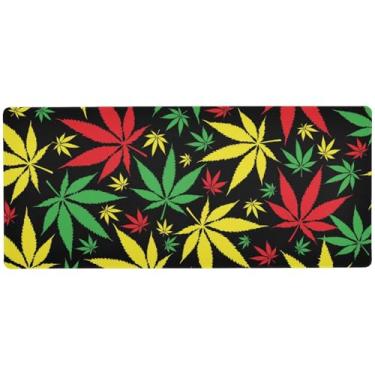 Imagem de susiyo Tapete de mouse para jogos, verde, amarelo, vermelho, folhas de maconha, grande, estendido, tapete de mesa para jogos, escritório, 80 x 30 cm