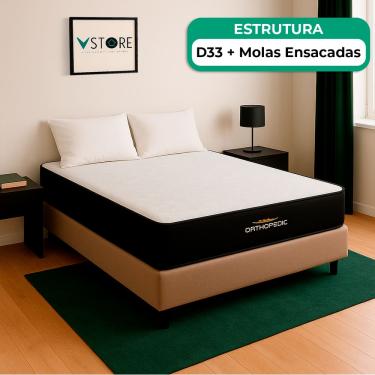 Imagem de Cama Box Baú Viúvo Bege E Colchão Orthopedic D33 Vstore