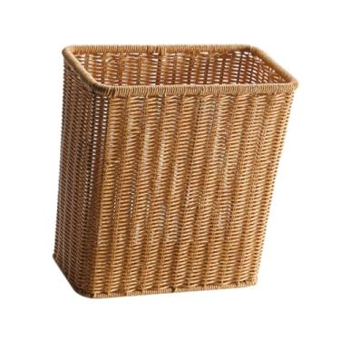 Imagem de YWJLQH Cesto de lixo com abertura superior, enfeite retangular portátil, lixeira para cozinha, lavanderia, escritório e banheiro, Marrom Claro