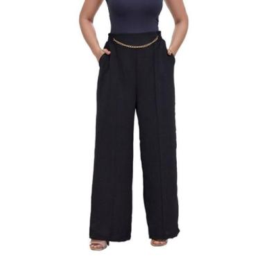 Imagem de Calça Pantalona Alfaiataria Wide Leg Com Correntes e Bolsos - NoBrand,