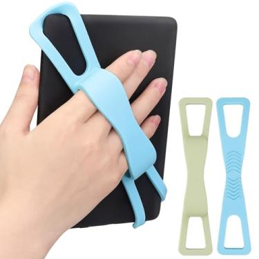 Imagem de Dexspoeny Pacote com 2 alças de silicone para Kindle e tablets, suporte seguro e leve para dedos para Kindle Paperwhite/iPad/Samsung/Kobo/Oasis/Fire/Sony/Lenovo E-Readers (azul + verde)