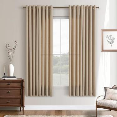 Imagem de Cortinas marrom caramelo para quarto 2 conjuntos de painéis 153 cm de comprimento anel de ilhó superior linho escuro filtro de luz drapeado 153 centímetros de comprimento para sala de jantar sala de