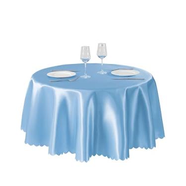 Imagem de Counfeisly 1 pacote com 108 polegadas, toalha de mesa redonda azul claro, toalha de mesa de cetim sedoso, sobreposição de tecido liso, decoração de mesa para festas de casamento e eventos de banquete